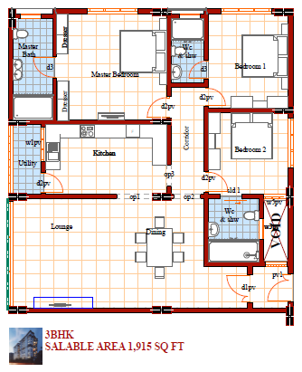 3 BHK floorplan of malkya-heights